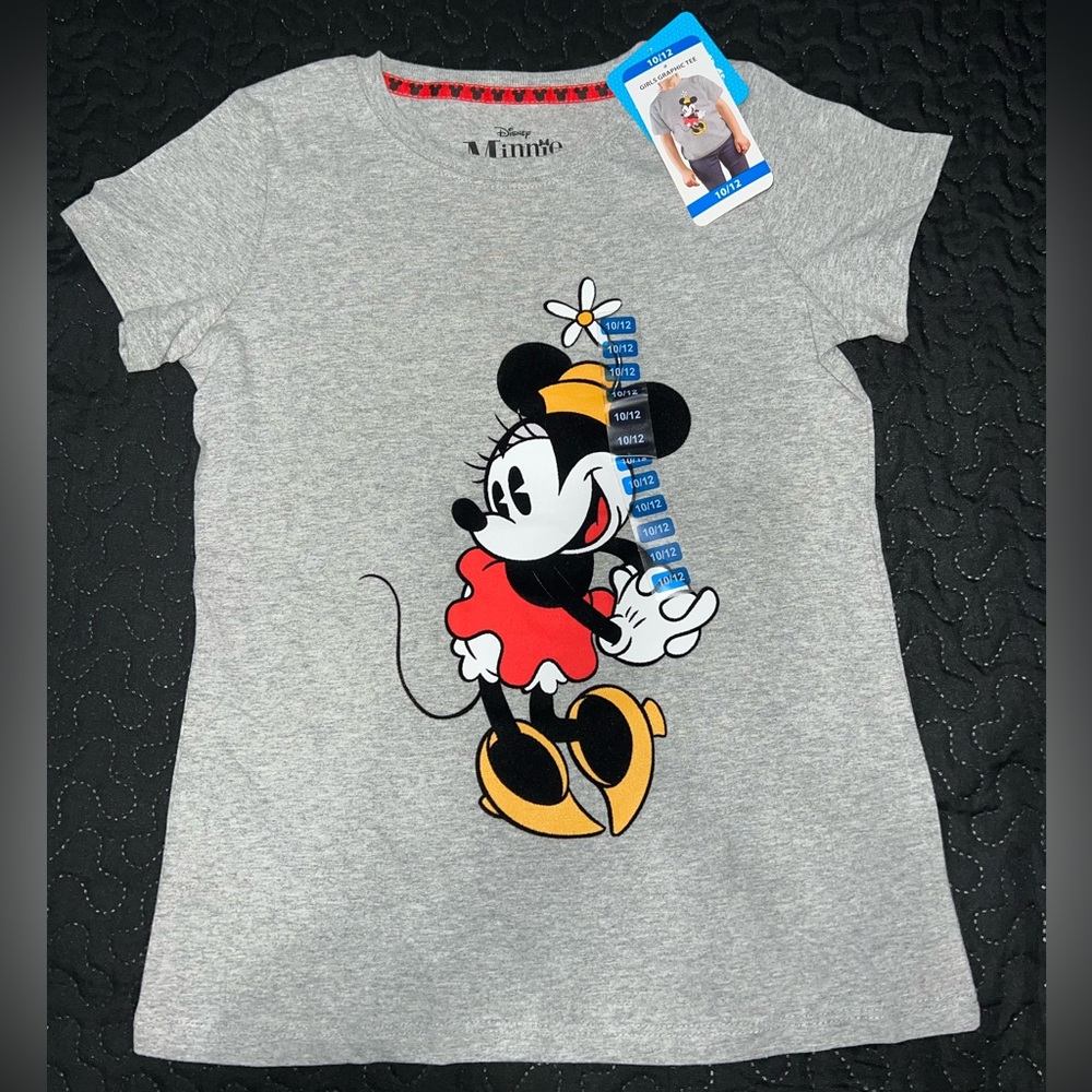 Disney Minnie Mouse girls tee shirt top grey 10/12 short sleeve Crewneck